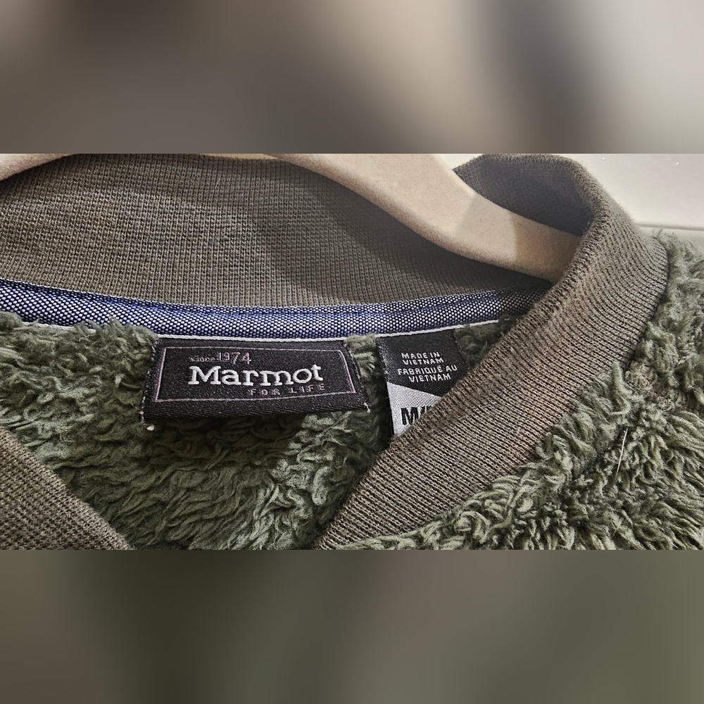 Marmot Sherpa Fleece Bomber Jacket Green Full Zip Women’s Medium Cozy - Picture 4 of 6